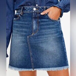 Loft Denim Frayed Skirt Cut Off Medium Wash 4